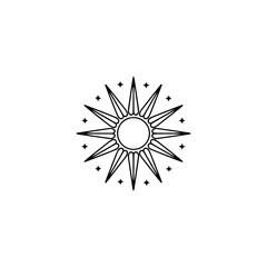 Obraz premium Minimalist Sun Logo with Star Embellishments, Boho Style