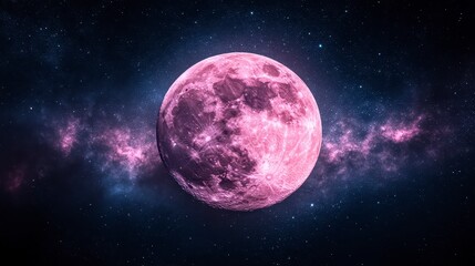 Obraz premium Pink full moon. Nebula galaxy background