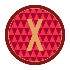 Stylized vector art showcasing the letter ‘X’ on a red geometric background with a bold dark circular border. Ideal for modern branding, print materials, and typography projects