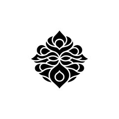 Black Floral Ornament, Minimalist Design, Decorative Element, Isolated on White