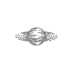 Minimalist Saturn Illustration, Black & White Line Art