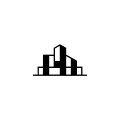 Fototapeta premium Minimalist Architectural Logo: Black Buildings on White, Clean Design