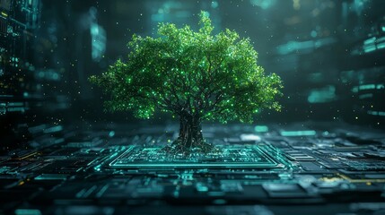 A tree is growing on top of a computer chip