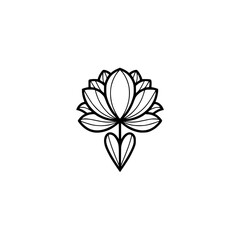 Lotus Heart: Minimalist Black Line Art Symbol on White