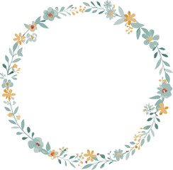 Obraz premium Floral Wreath Frame Delicate Blue and Yellow Flowers