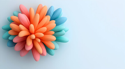 Abstract Colorful 3D Floral Design with Pink and Orange Shapes on Blue Background