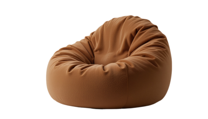 Photo of cozy brown bean bag chair plush fabric rounded shape isolated on transparent background 