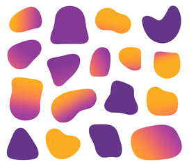 Abstract composition of smooth shapes in purple and orange colors on a white background