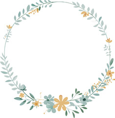 Naklejka premium Elegant Floral Wreath Frame, Yellow and Blue Flowers