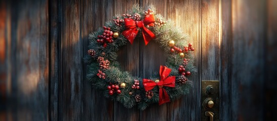 Christmas Wreath on Wooden Door