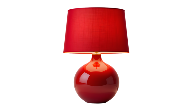Photo of red ceramic table lamp isolated on transparent background 