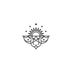 Minimalist Celestial Logo: Sun, Sea, and Stars, Line Art