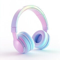 Pastel headphones, studio shot, white background, music