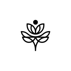 Minimalist Lotus Flower Logo in Black on White, Yoga, Wellness Symbol