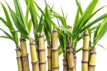 Fototapeta premium Sugar Cane Plant Growing with Green Leaves Isolated on White Background