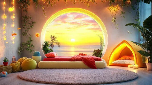 Beautiful children's room with a teepee. Selective focus. dizain.