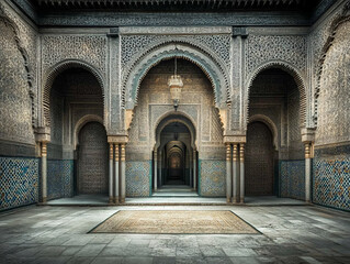 Fototapeta premium Traditional Moroccan Riad – Intricate Tilework & Central Courtyard in 4K Ultra HD