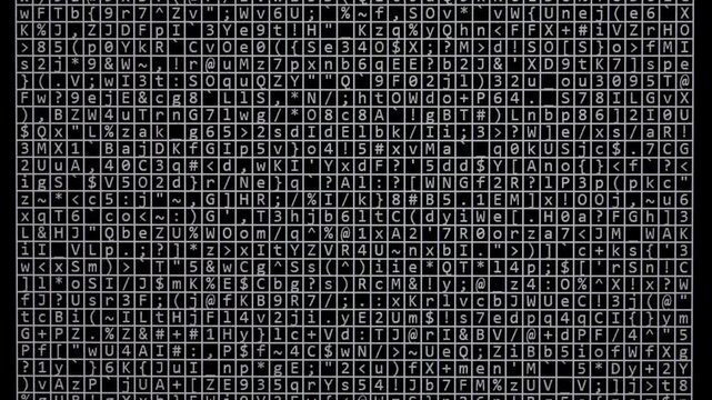 Abstract symbols on a monitor screen, encryption and computer security concept, digital background or backdrop