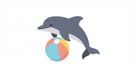 Fototapeta premium Vector dolphin having fun with striped beach ball