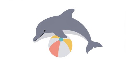 Fototapeta premium Playful dolphin and ball cartoon on white background