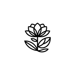 Minimalist Lotus Flower Logo Icon, Black and White, Simple Design