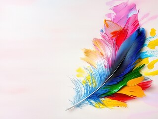 Obraz premium Vibrant Colorful Feather on Abstract Splash of Paint Creating Artistic Expression and Creativity Background