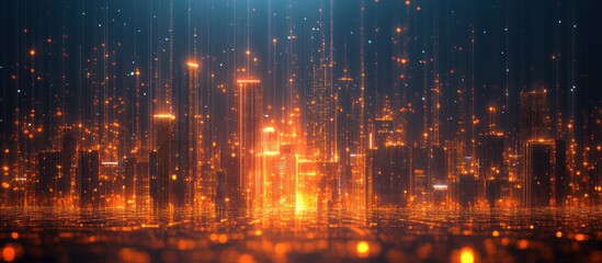 Obraz premium Futuristic city lights at night, data streams