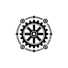 Vintage Gear Icon, Minimalist Industrial Design, Black & White