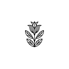Minimalist Floral Icon: Black and White Line Art on White Background
