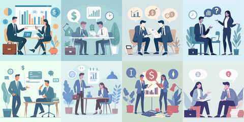 collection of business people discussing company financial issues