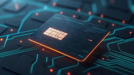 Intricate details of microchip on computer circuit board showcasing the complex technology