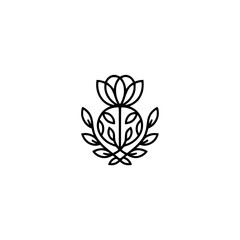Minimalist Floral Emblem, Black Line Art on White, Elegant Branding Element