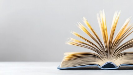 Fototapeta premium Open Book with Pages Fanned Out in a Bright Light on a Simple Background