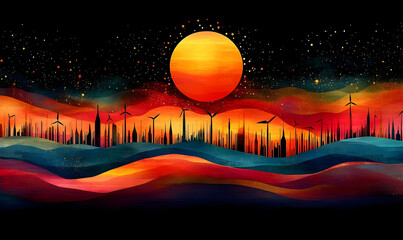 Fototapeta premium Colorful sunrise landscape illustration