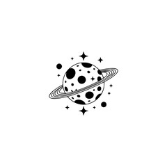 Minimalist Planet Illustration: Dots, Rings, and Stars, Monochrome Logo