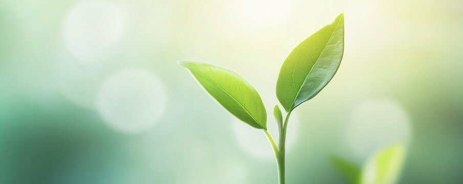 Soft Spring Green Bokeh Background with Sapling Motif, Nature-Inspired Eco Energy Banner Design for Earth Day and Environmental Campaigns