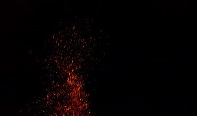 Flame with sparks, Fire with floating ashes, Abstract glowing embers, Heat sparks, Bokeh fire...