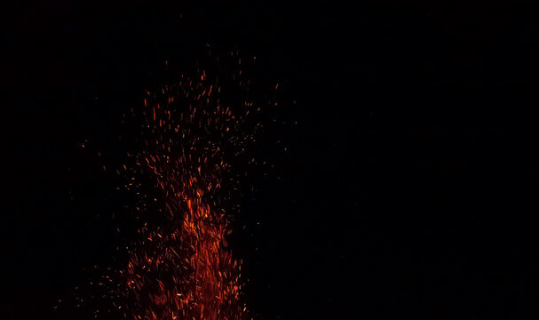 Flame with sparks, Fire with floating ashes, Abstract glowing embers, Heat sparks, Bokeh fire texture