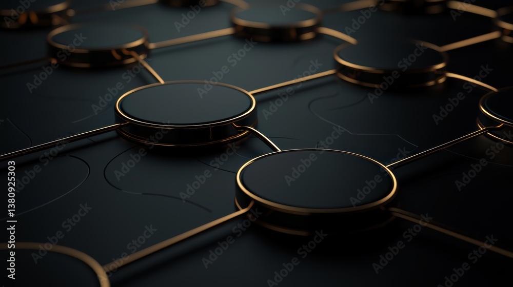 Poster an abstract close-up of a dark surface featuring circular shapes connected by thin lines, creating a