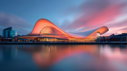 Obraz premium Cardiff Waterfront at Night with Sunset Colors