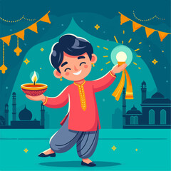 illustration of a boy celebrating Diwali