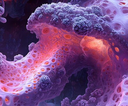 Abstract Fractal: An otherworldly fractal with intricate, organic forms in vibrant shades, showcasing the beauty of mathematical patterns and computational art.