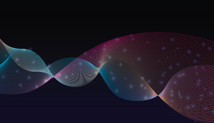 Abstract pink dark gradient glowing particles bright light line illustration design on a waves background.