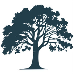 Obraz premium Majestic Tree Silhouette , Tree silhouette vector art, Black silhouette of a majestic tree with intricate roots and full foliage, isolated on white background