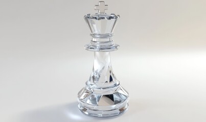 Glass chess queen on white background, strategy and leadership concept