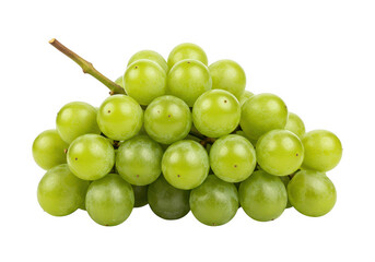 A fresh bunch of green grapes tightly clustered on a short stem isolated on transparent background