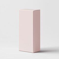 A minimalistic front side view rectangular packaging with a soft pink color. The design is simple yet elegant, focusing on clarity and precision. It includes subtle branding elements like shadows or h