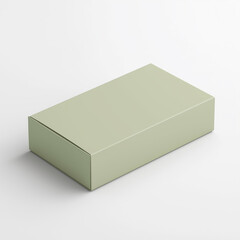Fototapeta premium A minimalistic front side view rectangular packaging with a soft green color. The design is simple yet elegant, focusing on clarity and precision. It includes subtle branding elements like shadows or 