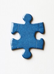 Blue puzzle piece on white background, problem solving concept
