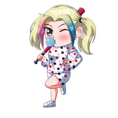 girl with gum and baseball stick